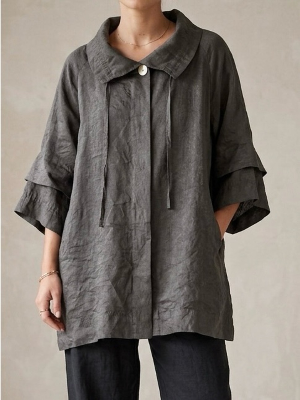 Cut Loose Textured Lightweight Jacket / Button-Up Tunic Medium Metallic Khaki